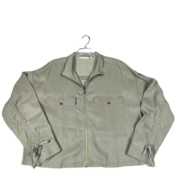 Soft Surroundings Riona Tencel Full Zip Ruched Sleeves Utility Jacket - Sz L - Picture 1 of 15